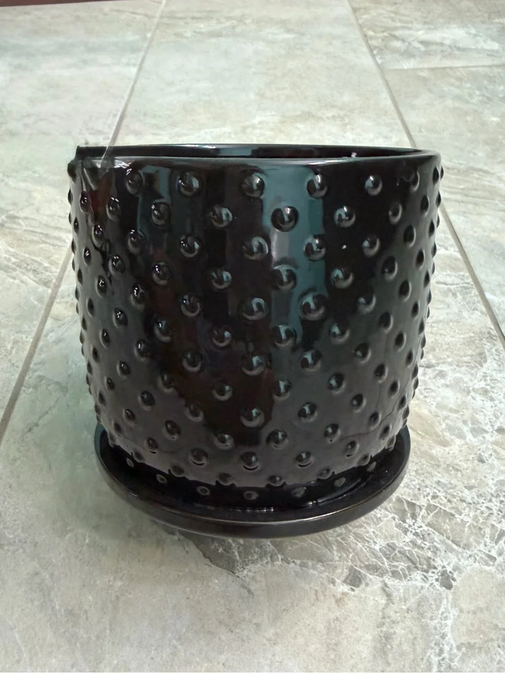 Black Textured Ceramic Planter 6”
